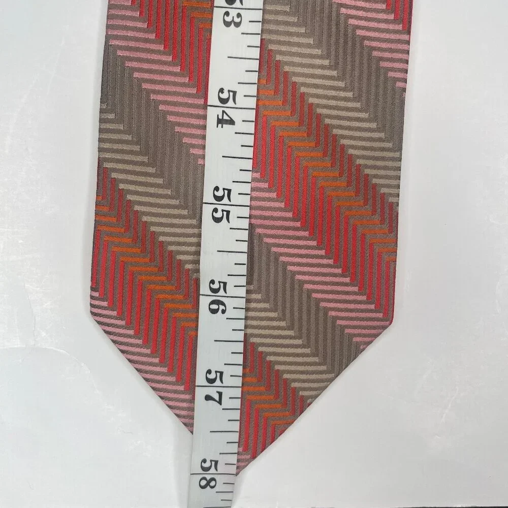 BCBG Attitude 100% Silk Tie Red Pink Grey Chevron Herringbone Hand Sewn